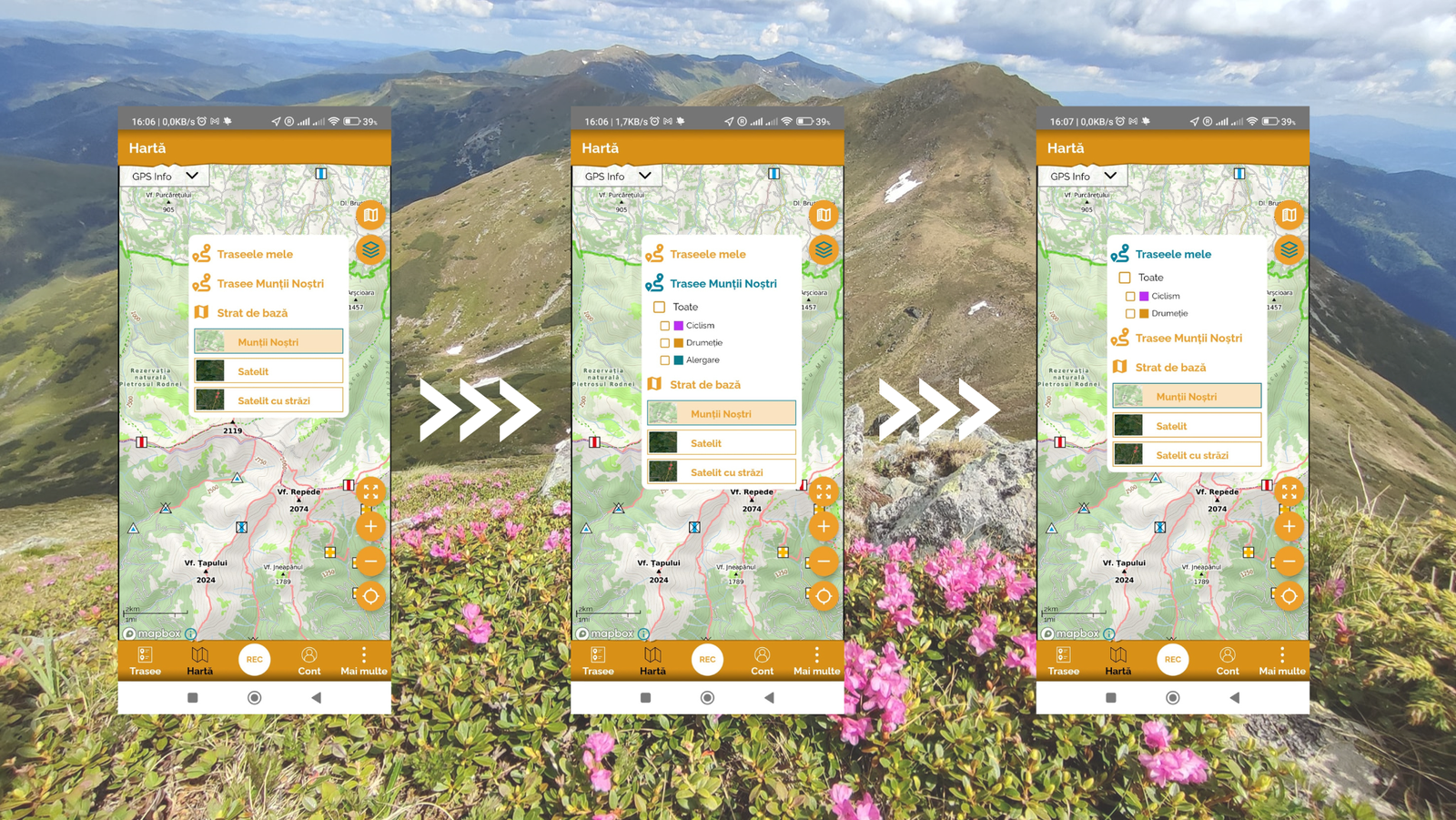  Afișare trasee personale în aplicația Munții Noștri